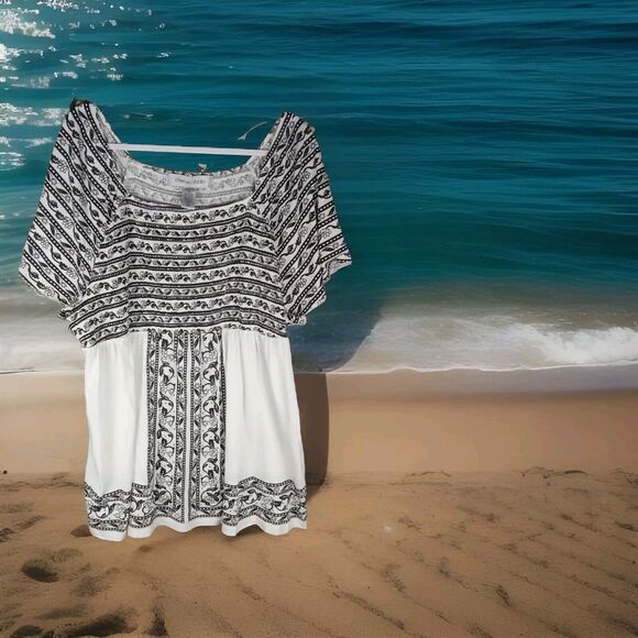 Chelsea Studio Dress Size 1X Mini Black/White Floral Cotton Beaded - Picture 1 of 10